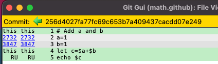 Output from `git gui blame math.sh`. I don't think I get it….