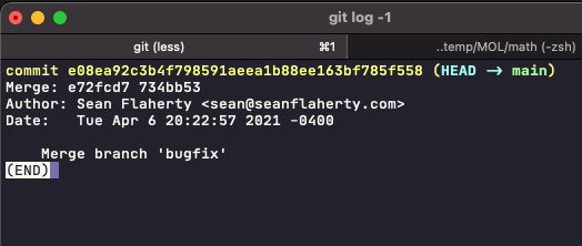 `git log -1` on the CLI.