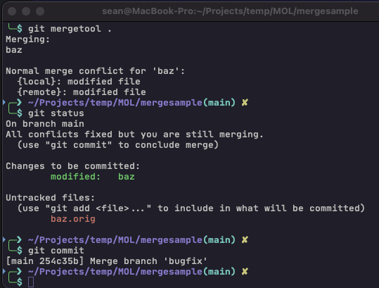 Bouncing the conflicted merge thru VS Code (not shown) was an interesting, but mid-to-heavyweight action.